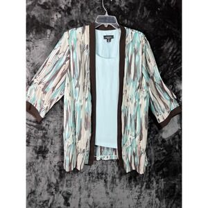 R&M Richards Layered Chiffon Jacket Top‎ Aqua Brown Art-to-Wear Women's L